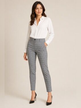 LOFT High Waist Skinny Gray Plaid Pants Size 4